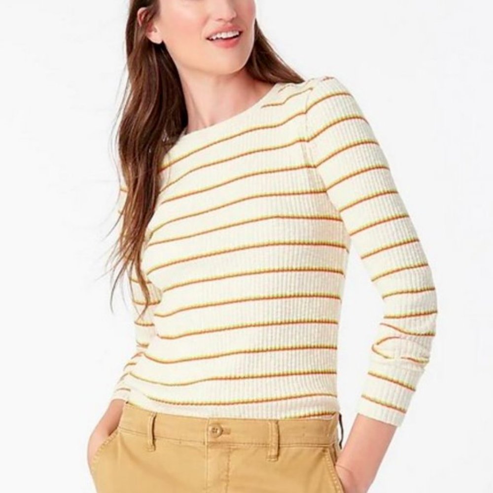 J.CREW SUNSET MULTI STRIPED SLIM PERFECT RIBBED SWEATER TOP